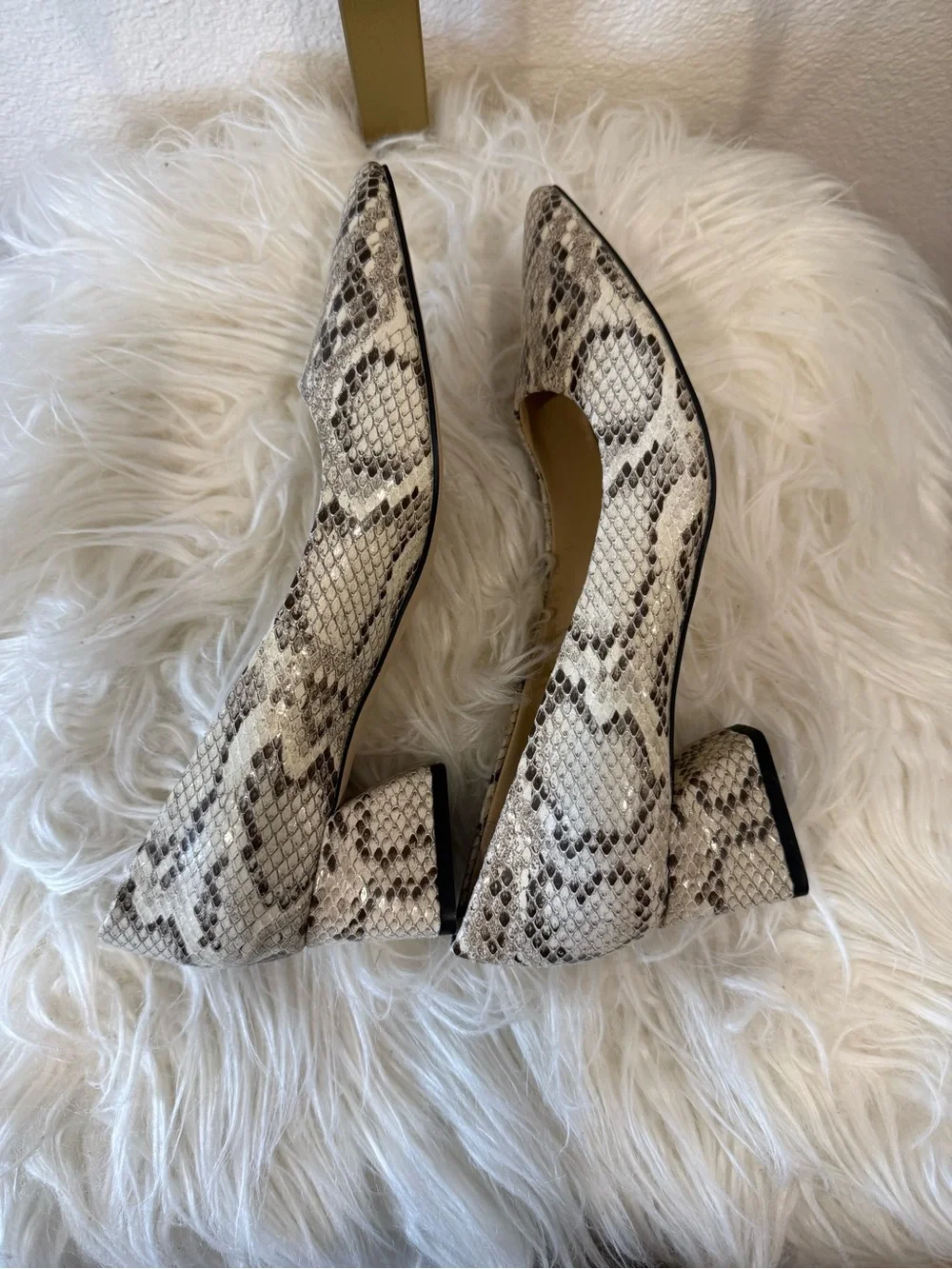 Franco Sarto Snakeskin Print Block Heel Pumps Pointed Toe Size 6.5